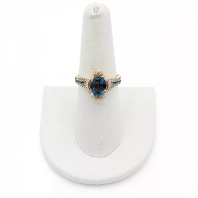 Le Vian 14k Roségold blau ovaler Topas runder Diamantring Größe 7 #JB127-8