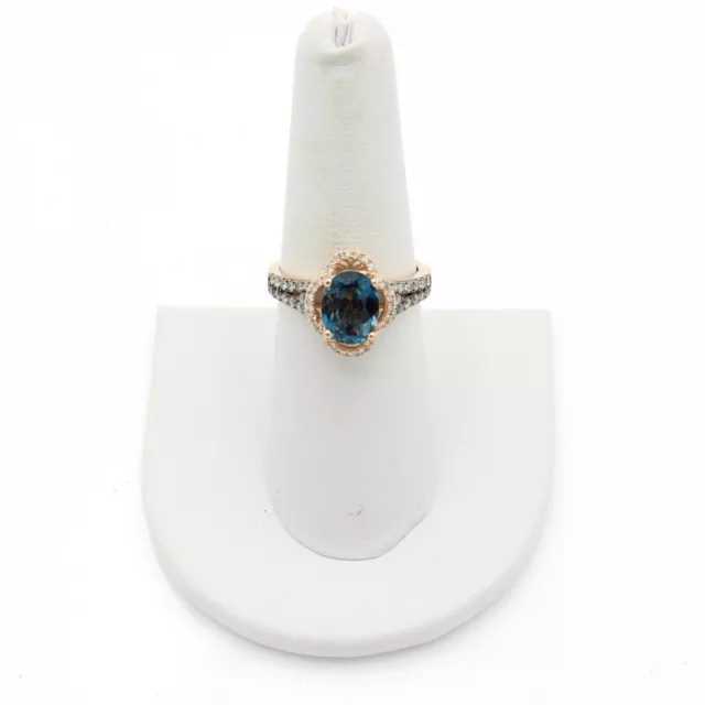 Le Vian 14k Rose Gold Blue Oval Topaz Round Diamond Ring Size 7 #JB127-8