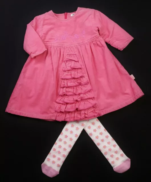 Vêtements bébé fille DKNY robe à fioritures cordon rose et tenue collants M&S neuve 6 mois