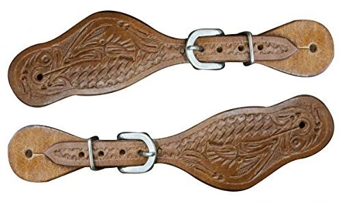 Showman Youth Size Floral Tooled Leather Spur Straps