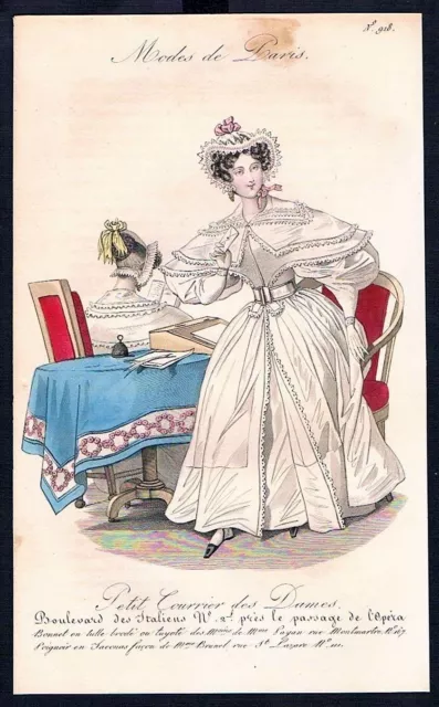 1840  Biedermeier Mode Kupferstich victorian fashion antique print Paris e 89408