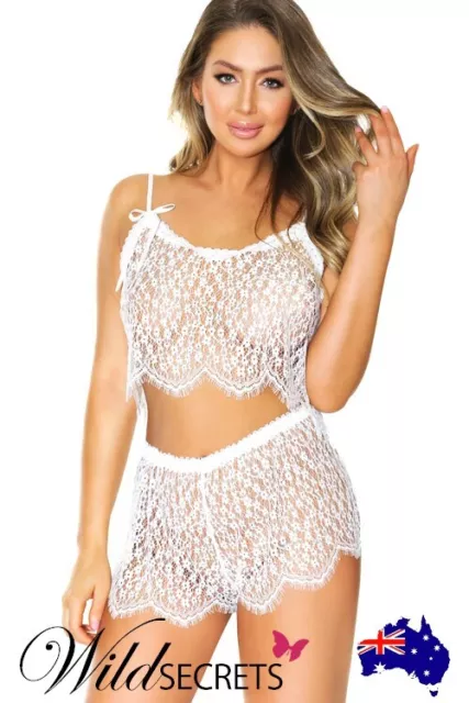 NEW Coquette Daisy Dreams Sheer Eyelash Lace Camisole with Booty Shorts