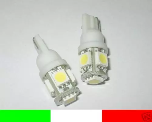 2pz LAMPADINE 5 LED SMD 5050 BIANCO 6000K W5W T10 A2B45