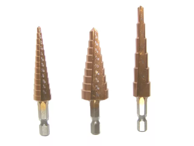 3 pc Step Drill Bit Set Titanium HSS M2 28 Sizes Industrial Reamer Drilling Tool