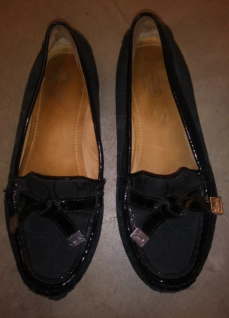COACH 'Frida' Loafers Mocs Moccasins bowtie ballet flats Black Fabric sz 6.5b *