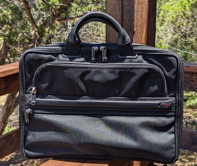 TUMI Black Ballistic Nylon & Leather Slim LAPTOP CARRIER Portfolio Briefcase Bag