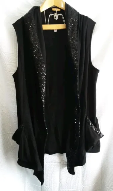 Juicy Couture Sleeveless Open Cardigan Sweater Black Size Medium Sequin
