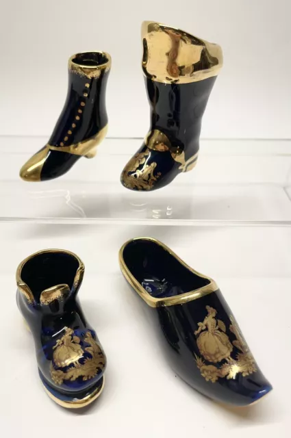 Vintage Limoges France Shoes Boots Collection Cobalt Blue Gold Courting Couple