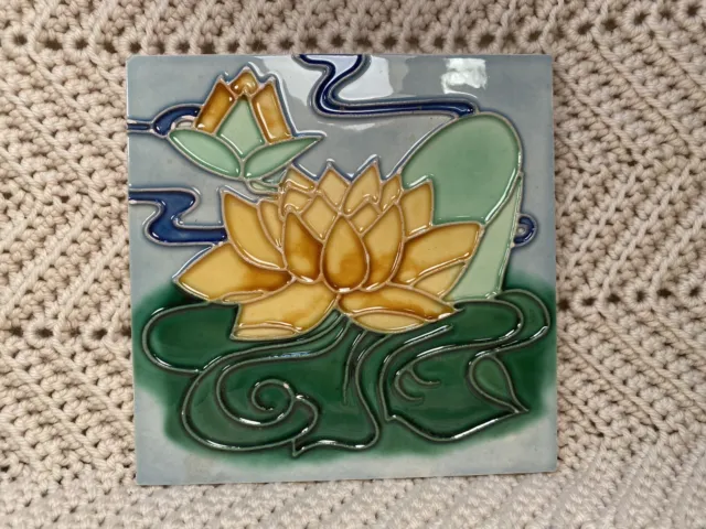 Art Nouveau Style Floral Daffodile Embossed Ceramic Tile 6”x6”