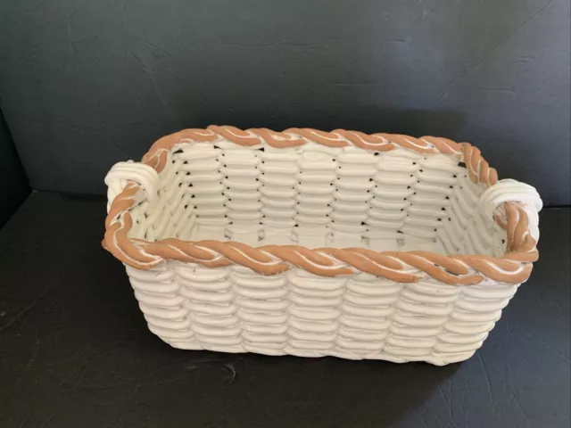 1970’s Italian Art Pottery Vase Planter Woven Basket Rope 15.5” MCM