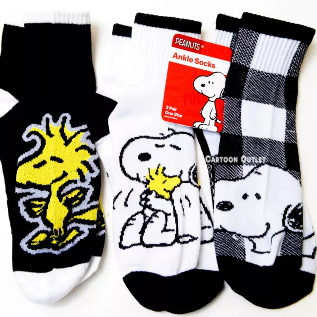 3 pairs Peanuts Socks Ankle High Snoopy WoodStock One Size New