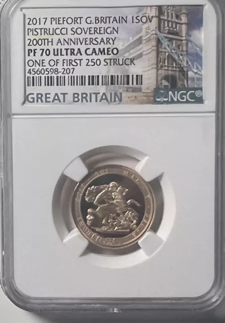 Great Britain 2017 Gold 1 Sovereign NGC PF70UC Pistrucci Sovereign 200th Anniv