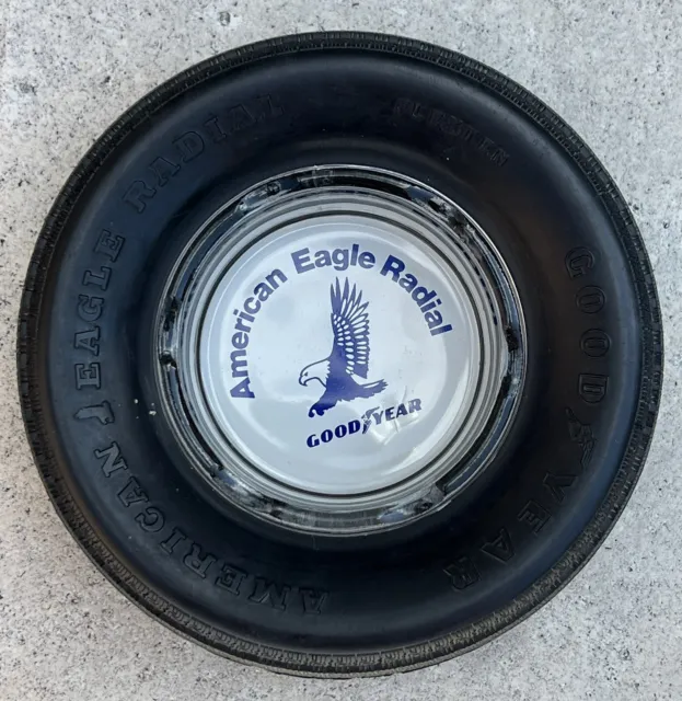 Vintage Goodyear Tire Ashtray | American Eagle Radial, Rubber Tire, 6"