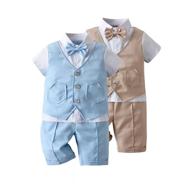 Jungen Anzug Kurzarm Hemd Fake Weste Hosen für Festlich Hochzeit Bekleidungssets