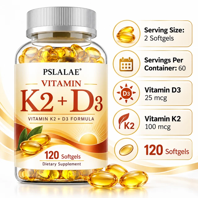VITAMIN K2 D3 Softgels 120pcs - Daily Bone Teeth Heart & Immune Health ...