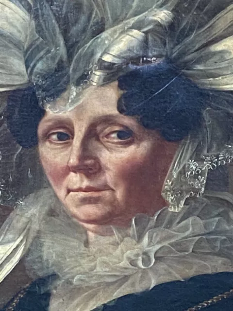 Ancien Tableau Portrait Femme Huile Sur Toile Xviii Xix Eme École Française ? 3