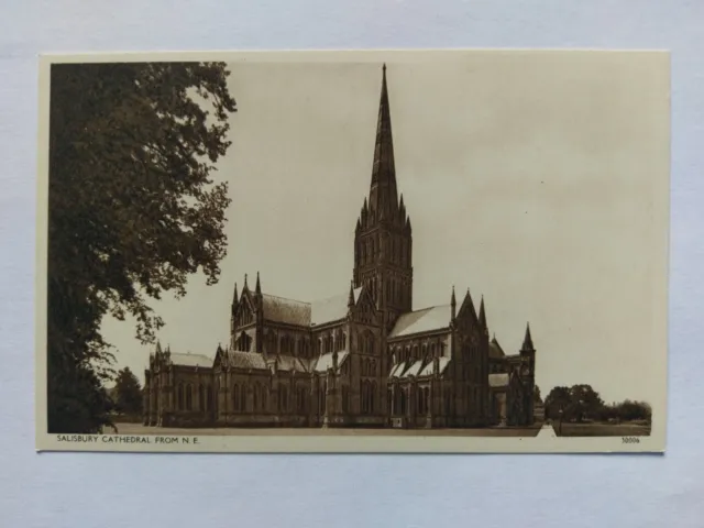 Salisbury Cathedral from NE Vintage B&W Postcard c1950s