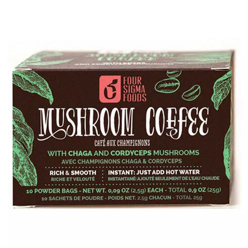 Mushroom Coffee with Chaga & Cordyceps mushroom 10 Ct By Four Sigma Foods Inc