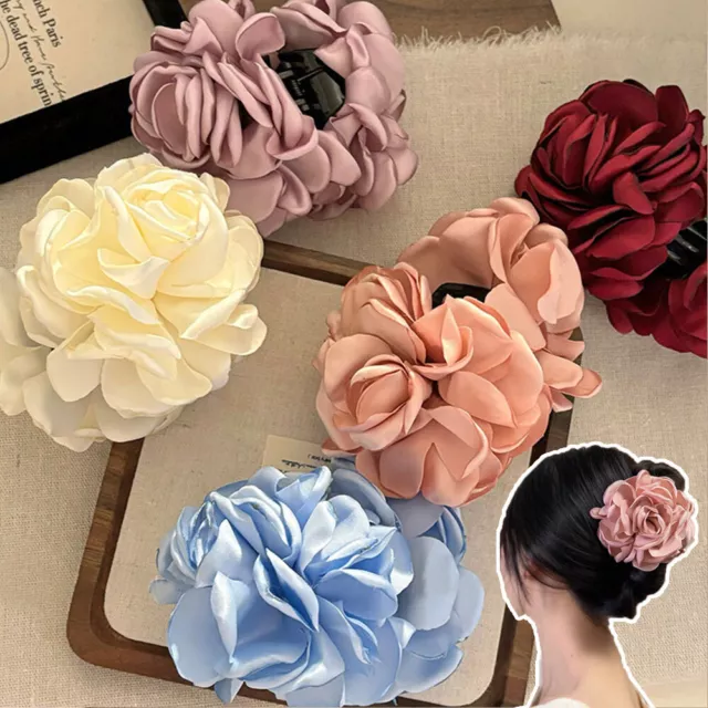 Pince À Cheveux En Satin Rose Fleur Pour Femmes Grande Pince À Cheveux #