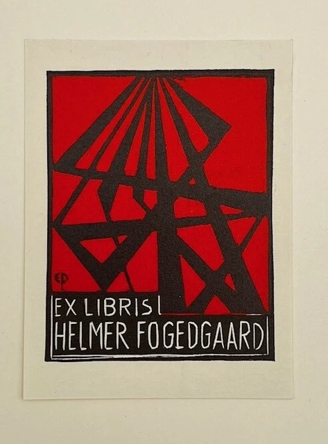 Antique Ex libris - Helmer Fogedgaard - Application - Quirky Figure - Denmark