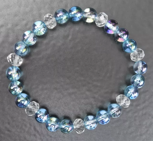 AQUA AURA & CLEAR QUARTZ CRYSTAL BRACELET  -Psychic Ability, Healing, Meditation