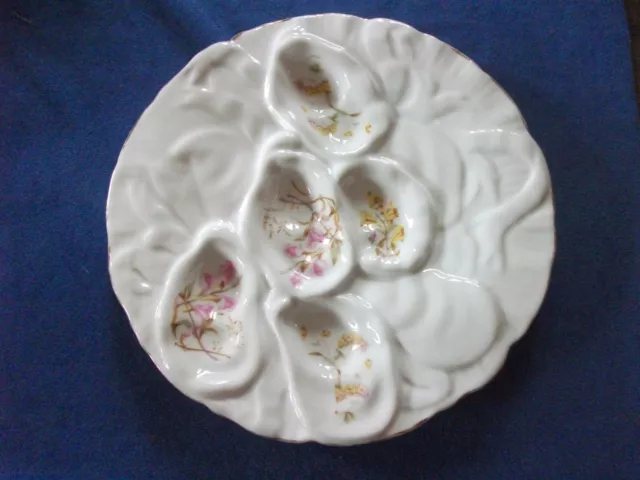 Antique TURKEY form OYSTER PLATE - Floral - Pink & Yellow Flowers