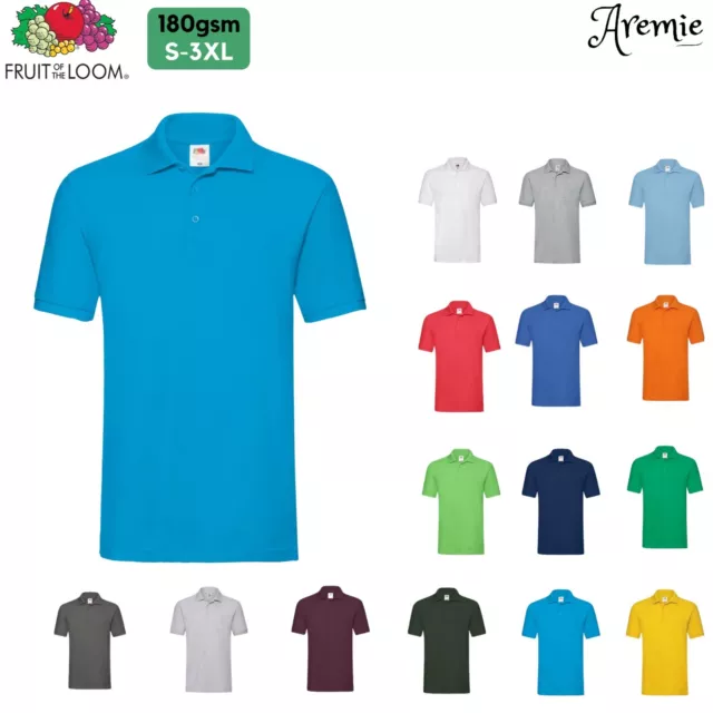 Fruit Of The Loom Premium Mens Short Sleeve Polo T Shirt 100% Cotton Casual Tops
