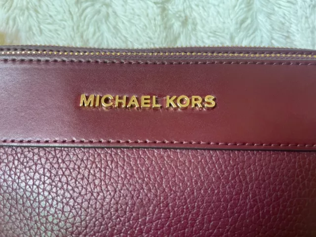 Authentic Michael Kors Burgundy Genuine Leather Crossbody Bag with Wallet Sectio 3