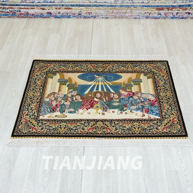 Alfombra oriental pictórica para el hogar 4'x3' de área de seda anudada a mano Z304A