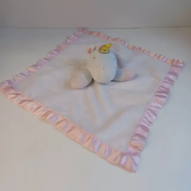 Cloud Island Unicorn Lovey White Plush Pink Satin Blankie Security Blanket Cozy