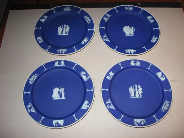 Set Of Four Dark Blue Wedgewood Jasperware Plates 7"