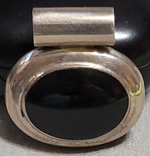 Mid-Century Mexico Sterling Silver & Black Onyx Tube Slide Pendant Estate Find