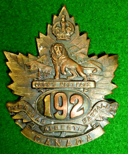 192nd Battalion (Crowsnest Pass) Cap Badge CEF WW1, Canada