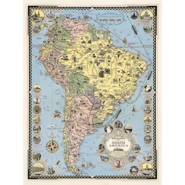 1942 Ernest Dudley Chase Pictorial Map South America Large Wall Art Print 18X24