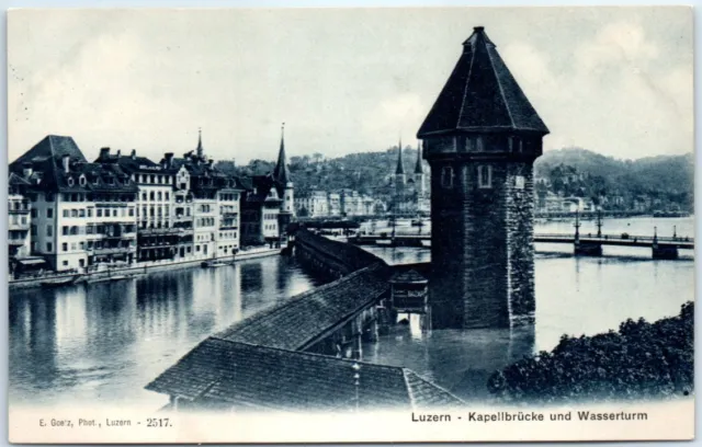 Postcard - Chapel Bridge and Water Tower - Lucerne, Switzerland