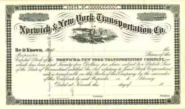 18__ Norwich & New York Transportation Stock Certificate