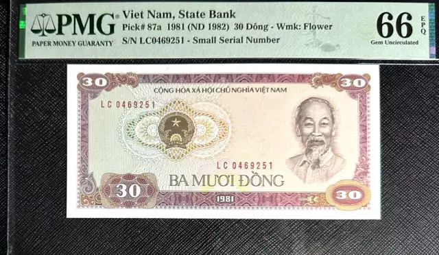 PMG 66 EPQ 1981 VIETNAM State Bank 30 Dong B/note RARE(+FREE 1 B/note) #23634