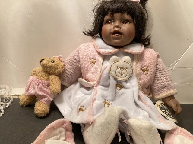 Vintage Collectible Memories Porcelain Doll Krista & Baby Blanket African Americ