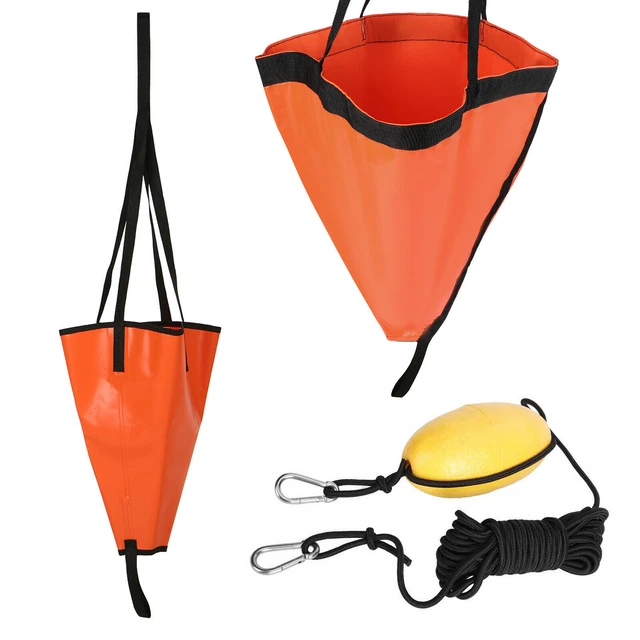 24"-53" Drift Sock Sea Anchor Drogue Brake PVC W/ 30Ft Kayak Tow Rope Float Ball