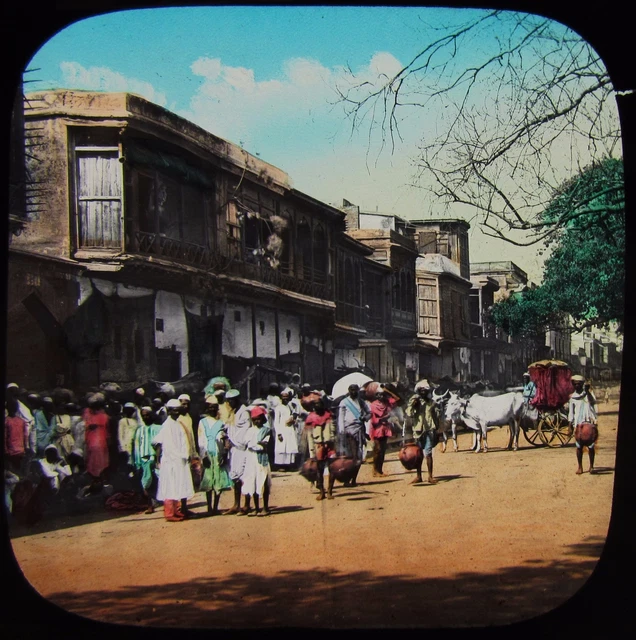 Glass Magic Lantern Slide THE CHANDNI CHOWK DELHI C1880 PHOTO INDIA