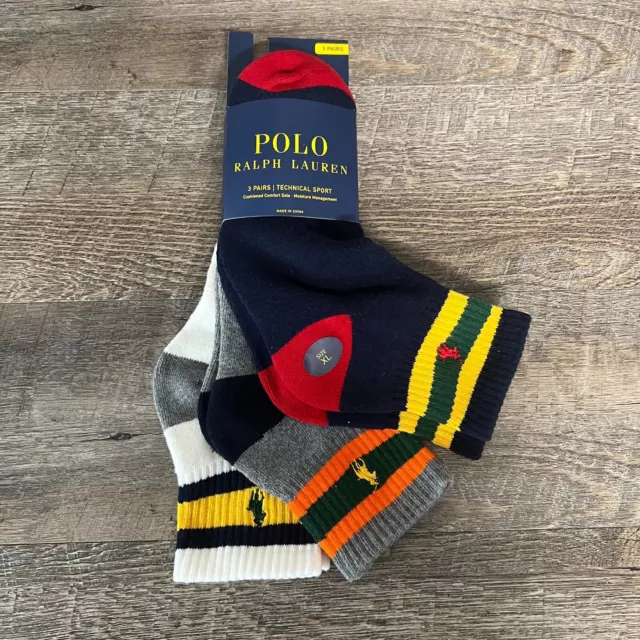 New Men's Polo Ralph Lauren Quarter Technical Sport Socks 3 Pairs XL 13-16