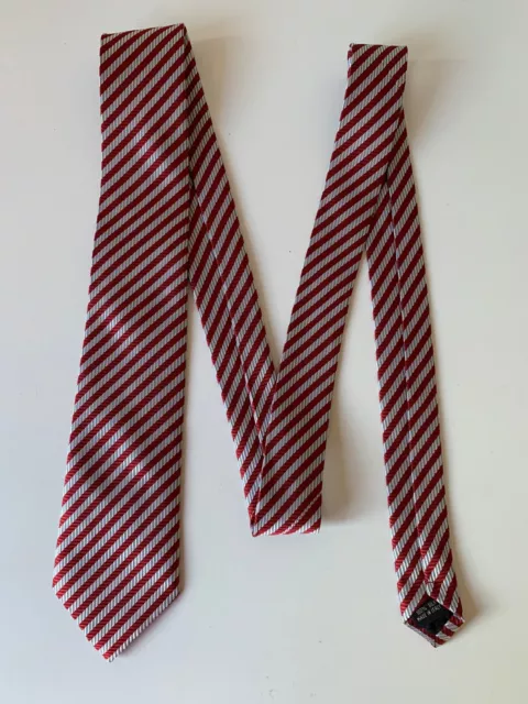 Mens Silver Red Stripe Silk Neck Tie Made in Italy 3