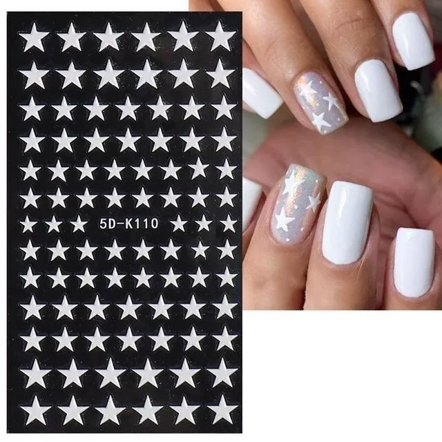 5D Nail Art Aufkleber Aufkleber Weihnachten matt weiß Sterne Sterndekoration (K110)