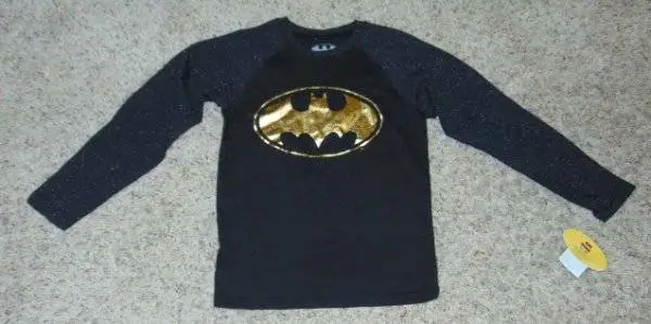 Girls Shirt Justice League Super Hero Black Batman Raglan Long Sleeve Tee-size 8
