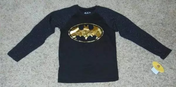 Girls Shirt Justice League Super Hero Black Batman Raglan Long Sleeve Tee-size 8