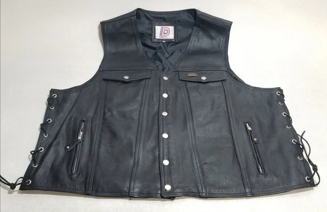 Men's Size 52 Black Leather Divine Biker Vest