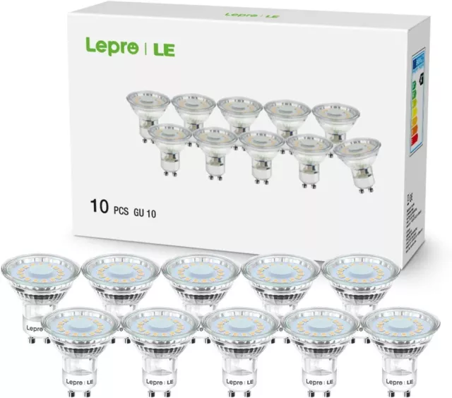Lepro GU10 LED Glühbirnen, warmweiß 2700K, 50W Halogen, 4W, 3050lm, 10er-Pack