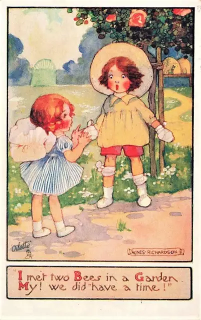 1914 I Met Two Bees in the Garden AGNES RICHARDSON Tuck's Children's Postcard