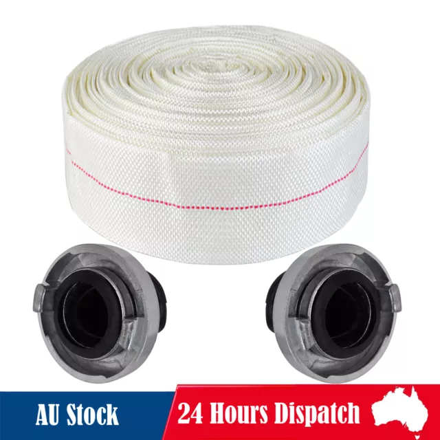 30m 2" Fire Hose Reel C Storz Canvas Fire Hose Garden Watering Double Fitting AU 2