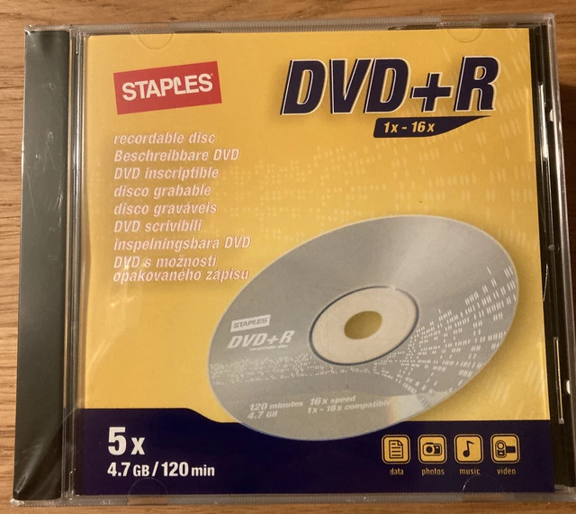 Staples Cd R STAPLES 5 BLANK Recordable DVD+ R Discs Brand New Sealed £11.11 ...